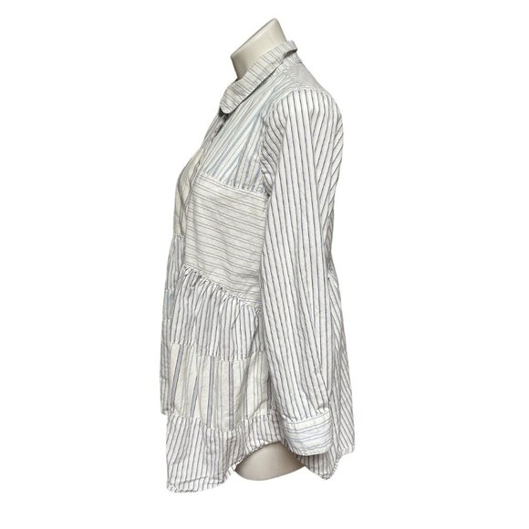 Anthropologie Holding Horses Patchwork Poplin Buttondown Peasant Blouse Stripes - Picture 4 of 10